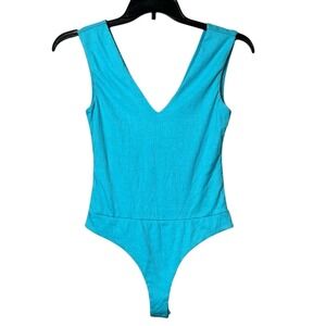 AFRM Sleeveless Bodysuit Ribbed Tank Top V-Neck Womens Size‎ S/P Blue